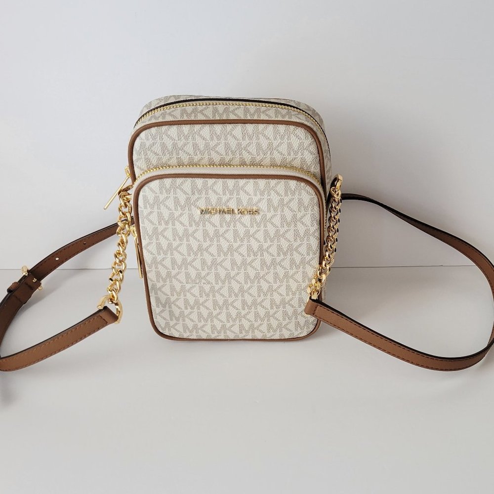 Michael Kors Jet Set Travel Medium NS Chain Crossbody MK Logo Vanilla